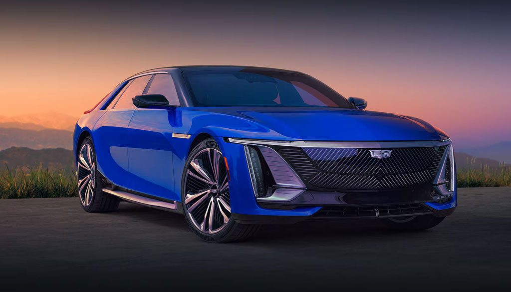 A futuristic, silver Cadillac CELESTIQ electric sedan.